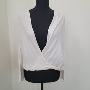 Two Arrows Open Front Long Sleeve V-Neck Cream Rayon Top Made in USA Sz Small‎